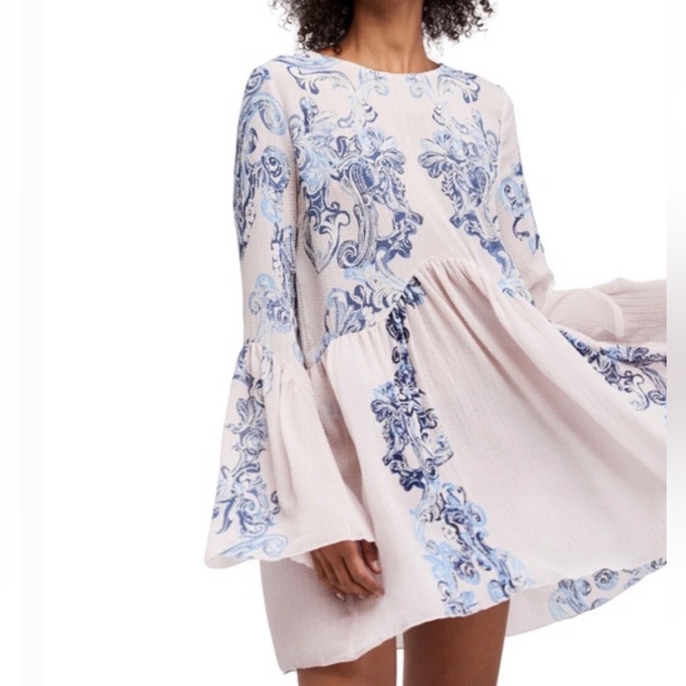 Free People Printed Symphony Sheer Slip Dress in Petal Pink Combo